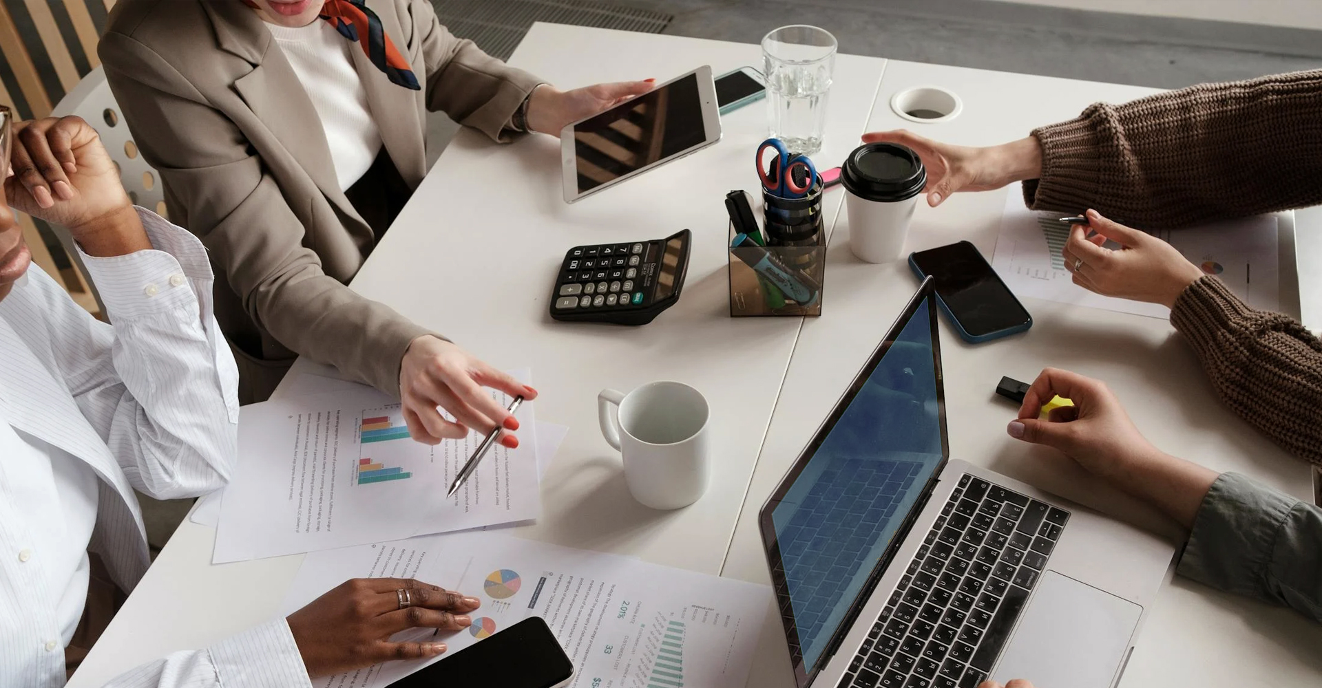 Modern workplace with digital devices and collaborative environment